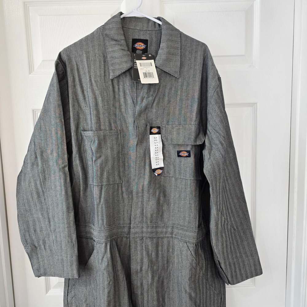 Dickies Fisher Stripe Coverall Mens Long Sleeve Work Jumpsuit Grey XL R NWT